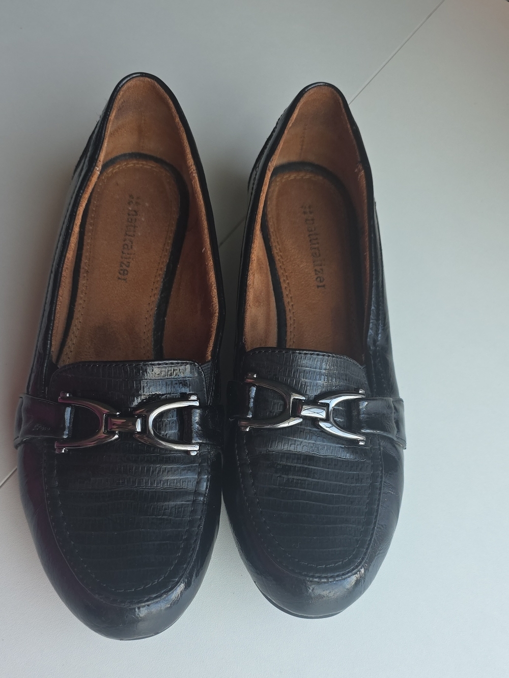Naturalizer Black Leather Loafers with Silver Bit Detail